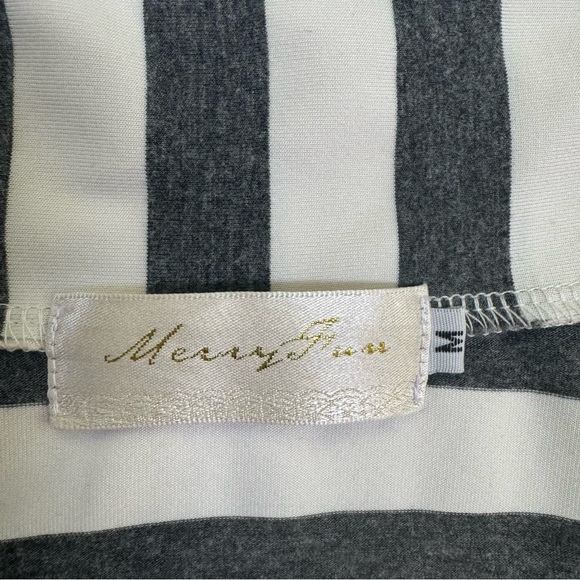 Merry Fun Womens Medium Cardigan Open Striped Long Sleeve Shirt Charcoal White - Picture 3 of 6